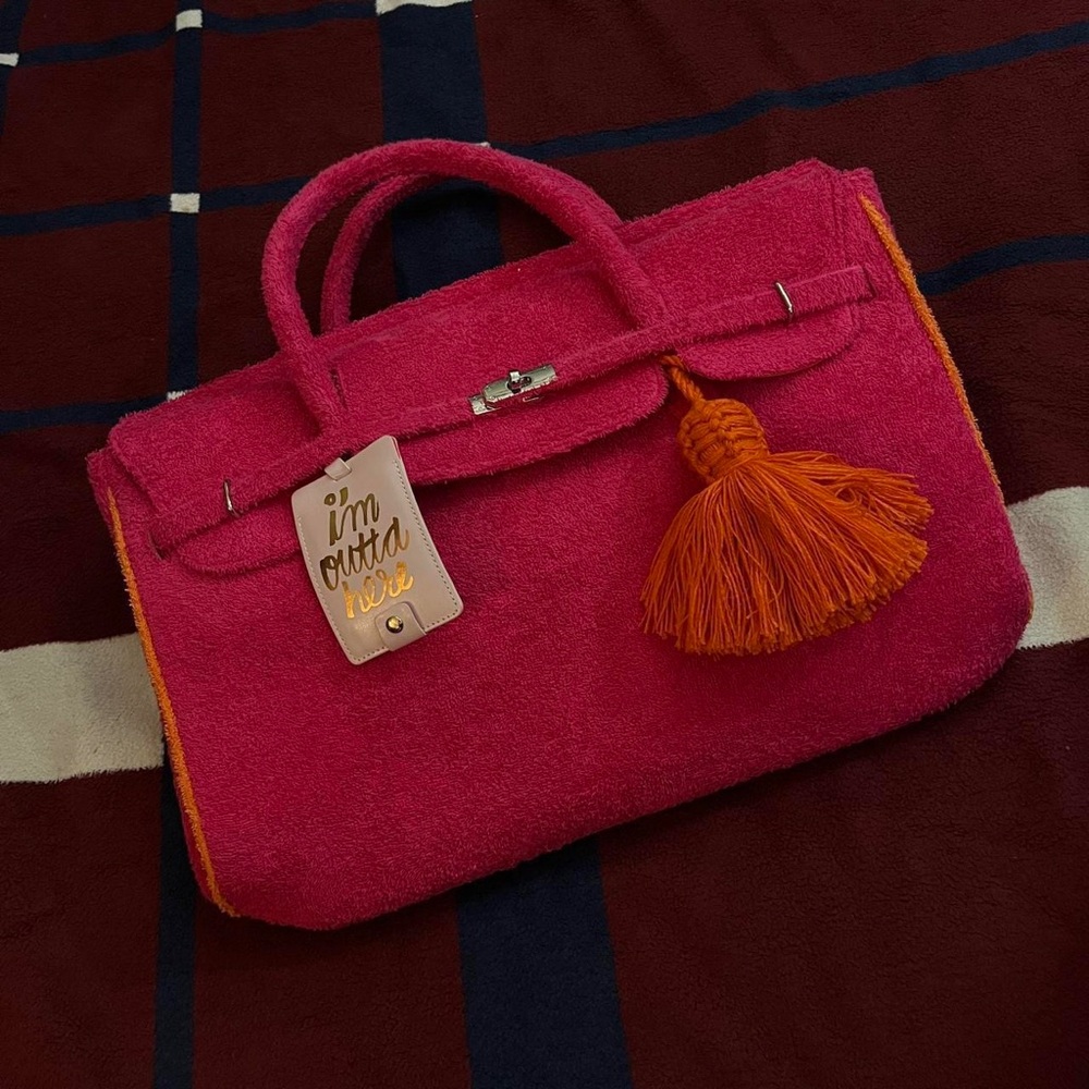 Museo Factory Pink Terry cloth beach style handbag large travel bag fuchsia